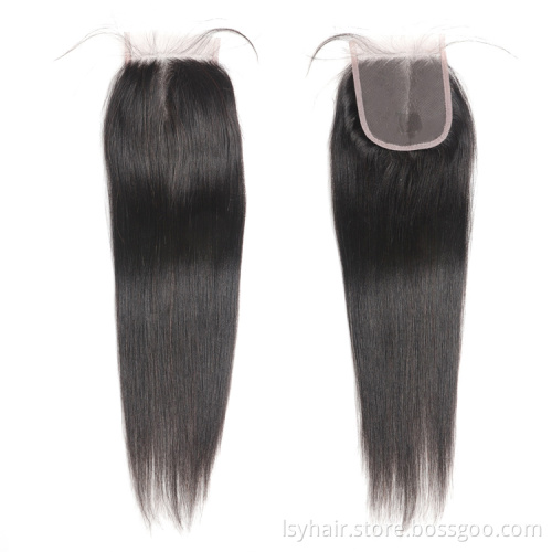 Lsy Beauty Size 4x4 Natural Pre Plucked Brazilian Straight Human Hair Lace Closure Middle Part  Human Hair Lace Top Closure